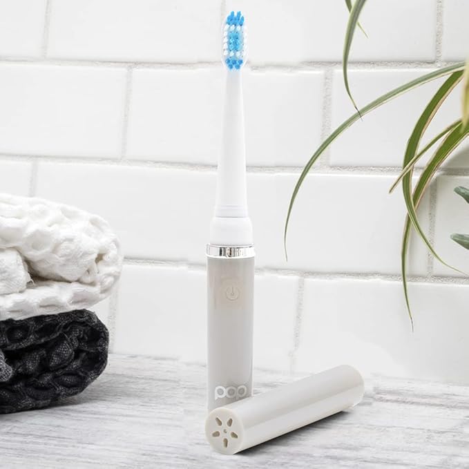 Pop Sonic Electric Toothbrush (Grey) - Travel Toothbrushes w/AAA Battery | Kids Electric Toothbrushes with 2 Speed & 15,000-30,000 Strokes/Minute, Dupont Nylon Bristles