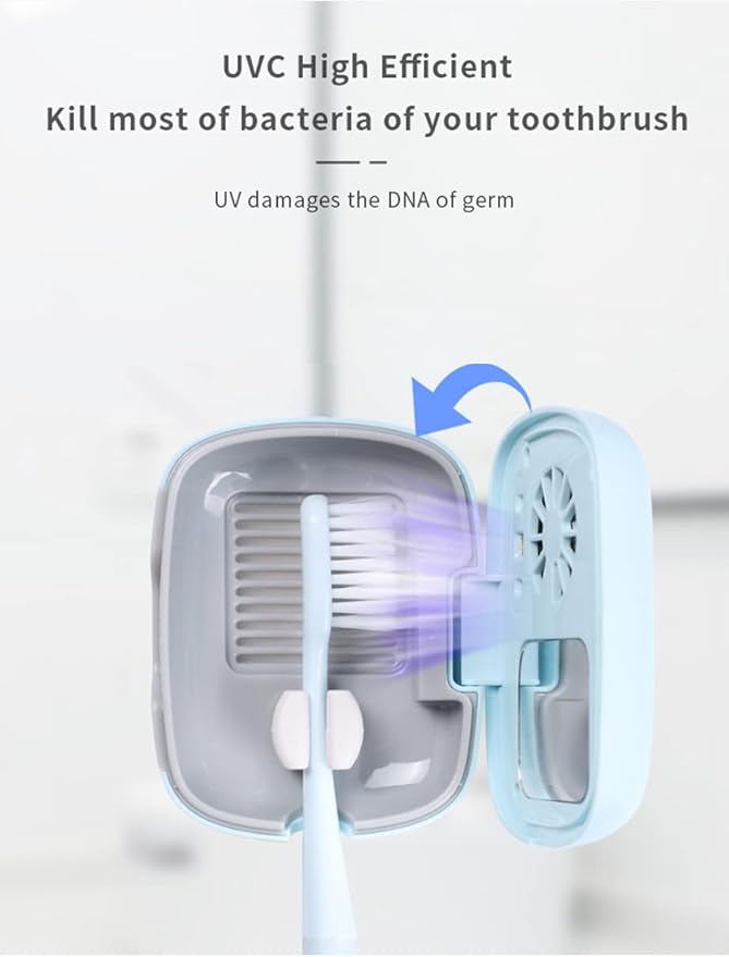 Rechargeable Mini Toothbrush Cover with Fan and USB cord for Travel or Home, Long Battery Life and Improved Case Ventilation FOR Better Disinfection (White)