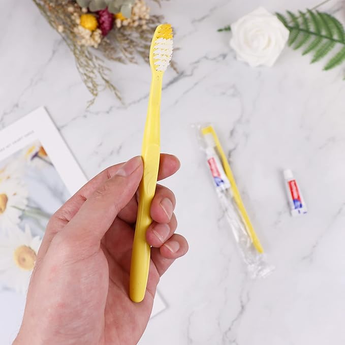 Disposable Toothbrushes with Toothpaste,1500 Pack Yellow Hollow Individually Wrapped Disposable Travel Toothbrushes Kit in Bulk for Homeless,Nursing Home,Hotel,Charity