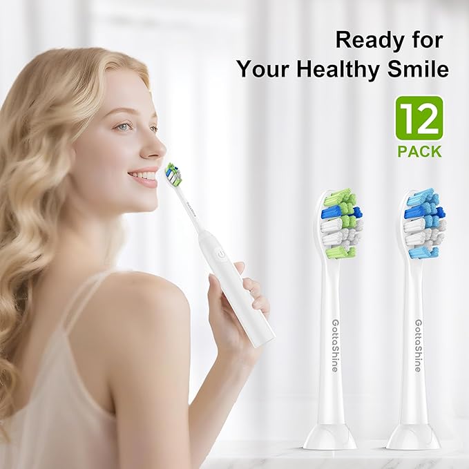 Replacement Toothbrush Heads for Philips Sonicare – Plaque Control, Compatible with Click-on Electric Toothbrush Handles, 12 Pack White Black