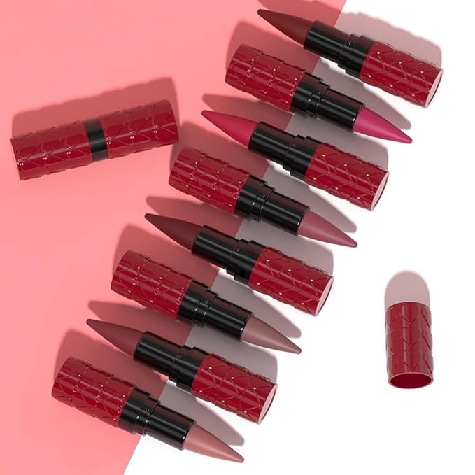 Purple Gradient Matte Lipstick Crayon Lip Liner pencil,Crayon Form and Cone Tip 2-in-1 Lip Liner and Lipstick Lip Combo Set Achieve Flawless Contour Gradual Ombre Effect lip Pencil for Old Women