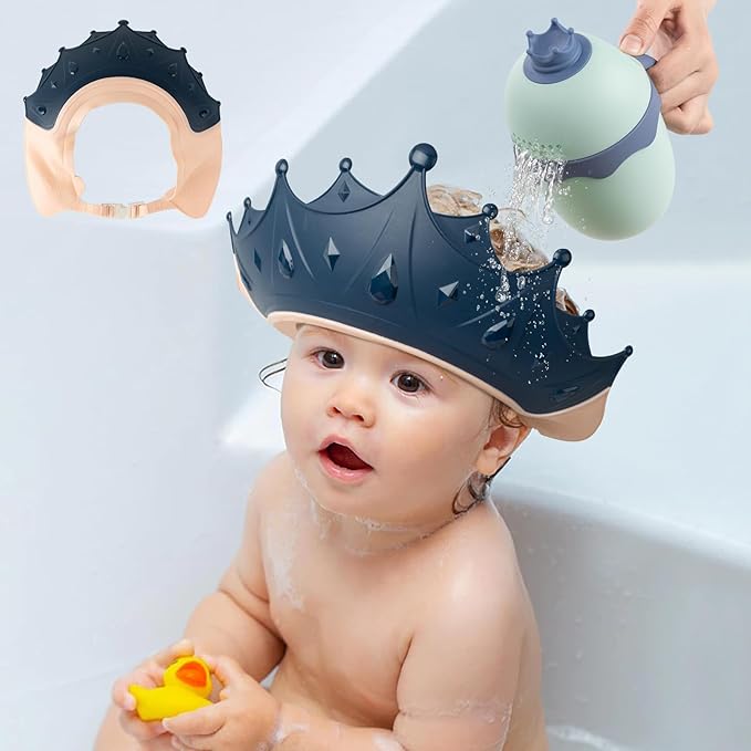 FUNUPUP Baby Shower Cap for Kids with Bath Rinse Cup, Adjustable Toddler Hair Washing Shield Hat Baby Bath Visor Shampoo Hat for Toddlers 6M-9T, Pink and Blue