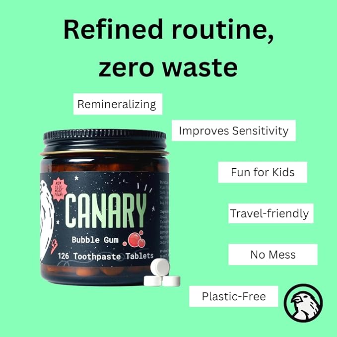 Canary Nano Hydroxyapatite Toothpaste Tablets Bubble Gum - Remineralizing, Fluoride Free, All Natural Tabs with Xylitol - Great for Kids, Plastic Free - 189 Count
