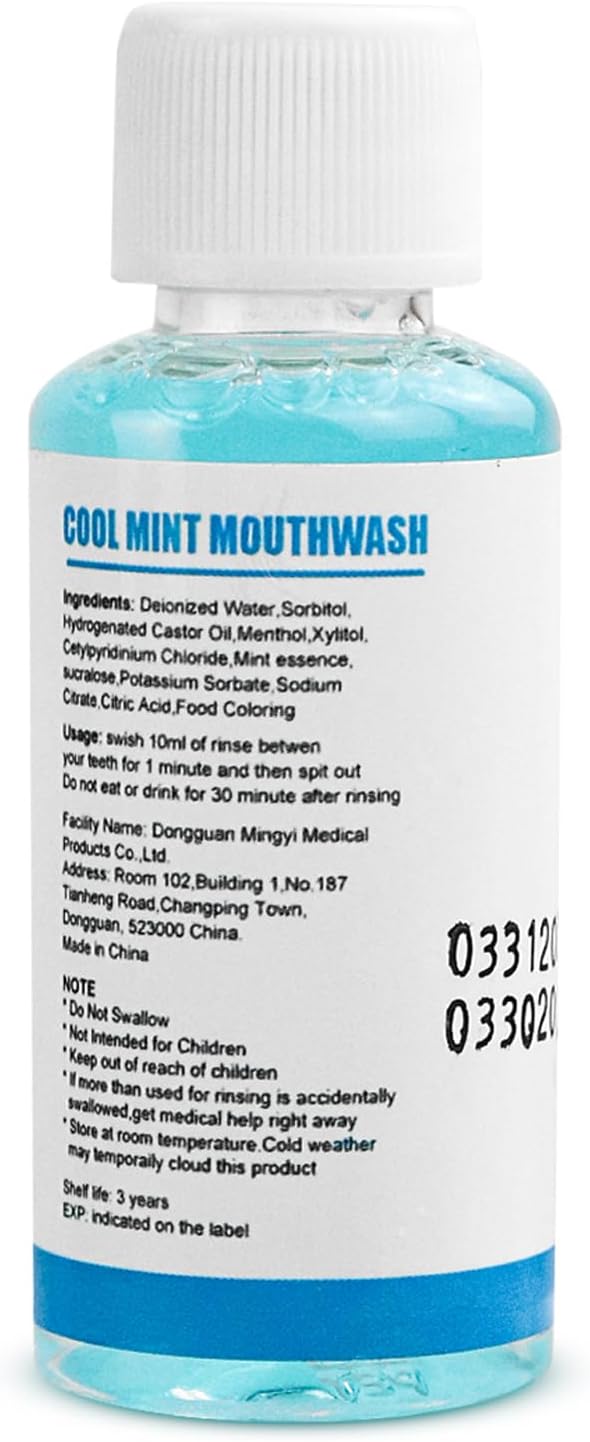 25 Travel Size Mouthwash Bulk Mini Mouthwash, Fresh Mint Portable Mouthwash Individual 1.2oz/35ml Mouthwash Bottles for Travel Toiletry Kits, Blue