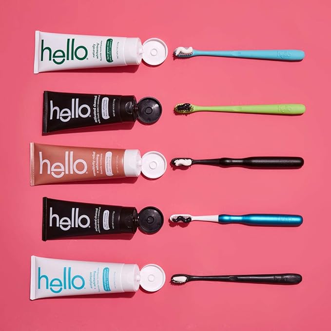 hello Manual Adult Toothbrush With Reusable Blue Modern Aluminum Handle & 4 Soft Replacement Heads, Bpa-free, 4 count