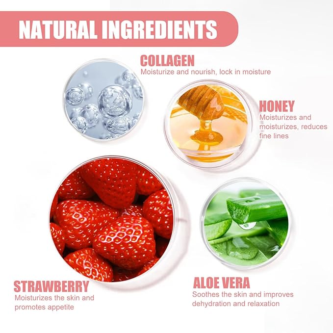 2 Pcs Strawberry & Honey Lip Balm, Lip Mask with Stick, Moisturizing Lip Sleeping Mask Day & Night Lip Care - Hydrate Repair Prevent Dry Cracked Exfoliate (Honey+Strawberry)
