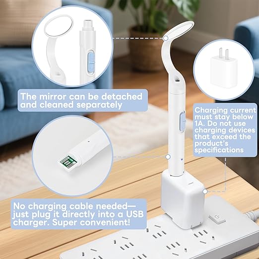 Rechargeable LED Dental Mirror with USB Charging Function, Anti-Fog Mirror Surface, White & Yellow Dual Lighting, Detachable Design for Easy Cleaning(Blue)