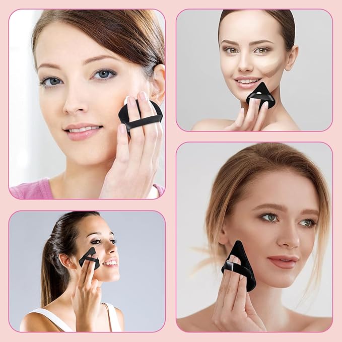 24 Pieces Powder Puff Face Triangle Powder Puff Soft Velour Makeup Puff Velour Puffs for Face Wet and Dry Cosmetic Foundation,Body Powder Blender Loose Mineral Powder Makeup Tool(Black,24 Pcs)