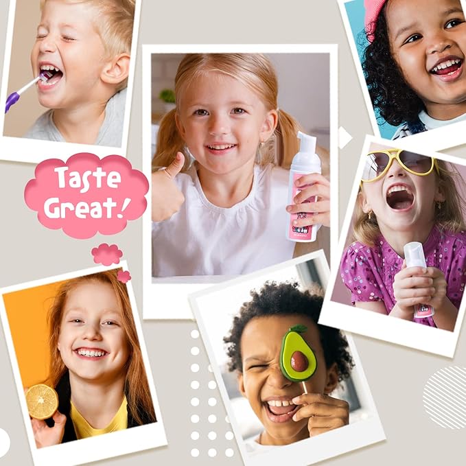 NOHOO Fluoride Free Foam Toothpaste Kids Fruit Flavour,Natural Training Toothpaste for Baby Toddler Children Oral Cleaning and Cavity Protection(Orange + Peach)