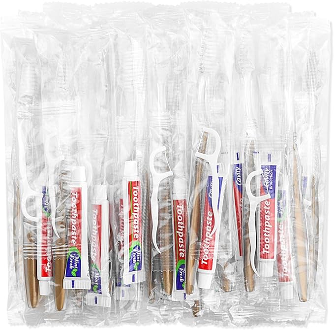 100pcs Disposable Toothbrushes with Toothpaste Floss Individually Wrapped, Disposable Toothbrush Bulk, 10g Toothpaste, Dental Floss Pick, Bulk Toothbrush Kit for Homeless,Airbnb,Hotel,Guest