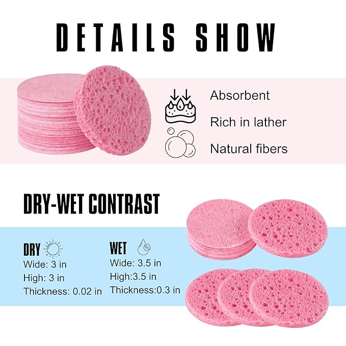 100 Pack 3 inch Compressed Facial Sponges, Gentle Exfoliating and Makeup Remover, Reusable and Soft ,(round 3inch)