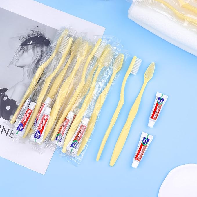 Disposable Toothbrush with Toothpaste Set, Individually Wrapped Soft Bristles Travel Size Manual Toothbrushes Kit in Bulk for Hotel/Travel/ Business/Donation/Homeless/Charity/Camping (100 Pack)