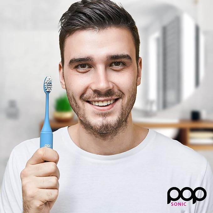 Pop Sonic Pro 2.0 Electric Toothbrush (Blue) Rechargeable Sonic Toothbrush with 45,000 Vibrations Per Minute & 4 Cleaning Modes for Adults & Kids with Long Lasting Dupont Nylon Bristles