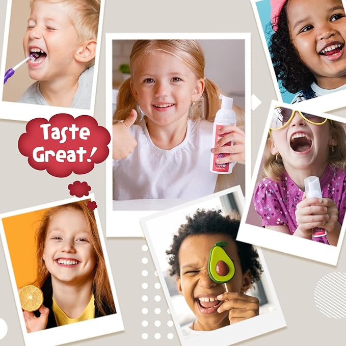 NOHOO Fluoride Free Foam Toothpaste Kids Fruit Flavour,Natural Training Toothpaste for Baby Toddler Children Oral Cleaning and Cavity Protection(Strawberry + Orange)