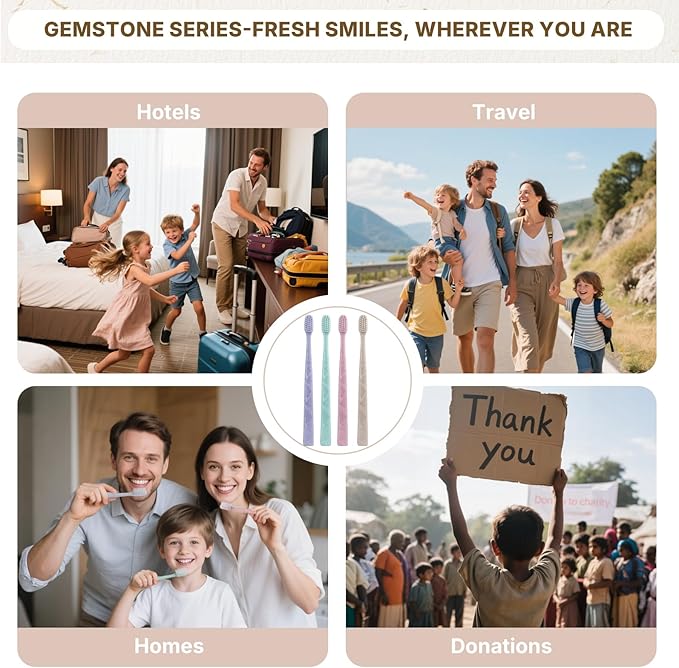 24 Pack Premium Disposable Toothbrush with Tongue Scraper – Individually Wrapped Bulk Travel Toothbrushes, Soft Bristles for Guests, Hotel, Vacation Rental, Home & On The Go,4 Colors
