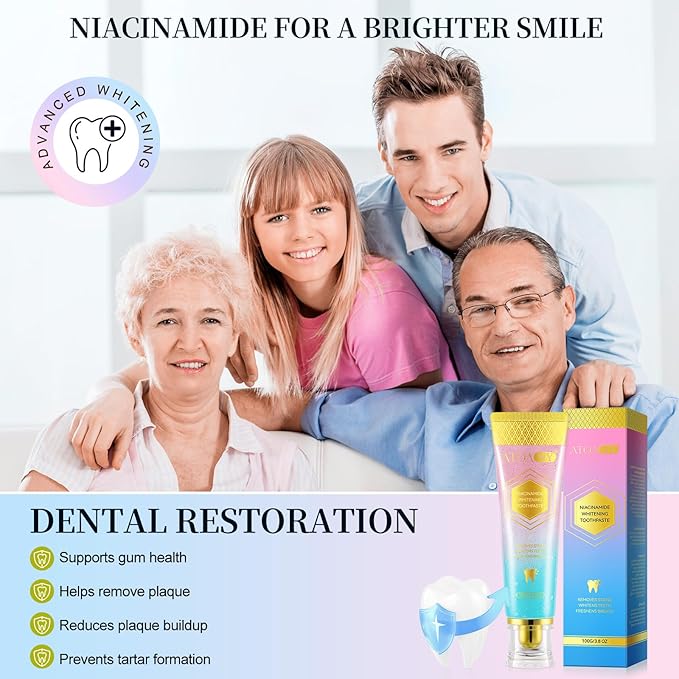 Niacinamide Whitening Toothpaste, 2 Pack Intensive Stain Removal Toothpaste for Yellow Teeth, Gum Care, Fresh Mint & Peach Breath, Tartar Control, Deep Clean for Men and Women, 3.5oz