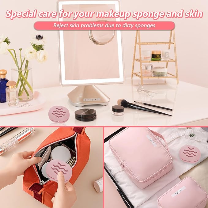 2PCS Makeup Sponge Holder Beauty Blender Bolder Makeup Sponge Case Breathable Make Up Sponge Case Essentials Suitable for Business or Travel(Pink+Gery)