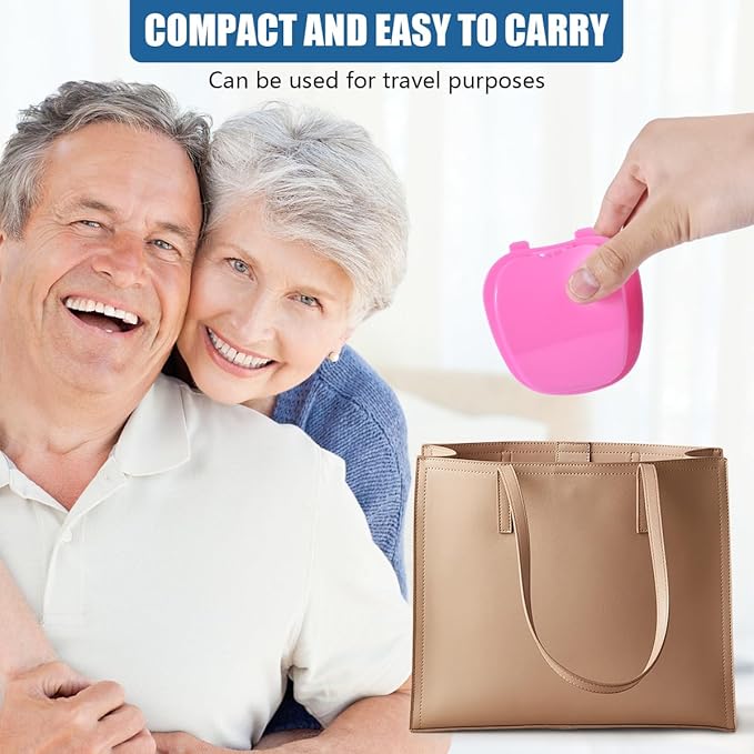 Pink Denture Bath Case Cup Box Holder Storage Soak Container with Strainer Basket for Travel Cleaning