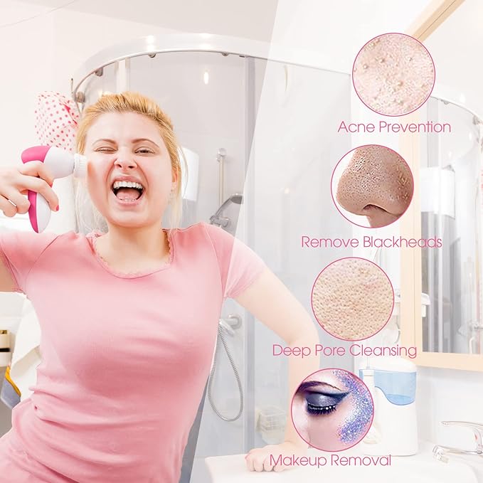 Facial Cleansing Brush Face Scrubber: CLSEVXY Electric Face Spin Cleanser Brushes with 6 Brush Heads for Deep Cleansing, Gentle Exfoliating, Removing Blackhead, Massaging