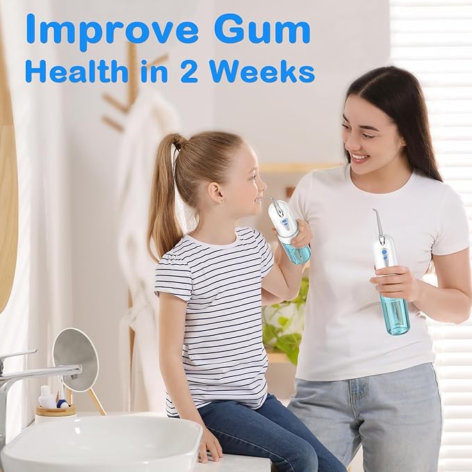 Water Dental Flosser for Teeth Cleaning and Flossing with Travel Size Case ā Rechargeable Oral Irrigator, KOOVON Portable Water Flosser for Adults, IPX7 Waterproof, 5 Jet Tips & 4 Modes, Blue