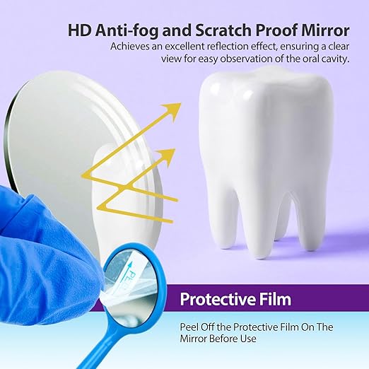 100 PCs Dental Grade Disposable Dental Mouth Mirrors with Spatula Handle by Omnia ONE | Fog-Free, Dual-Purpose Design – Clear Visibility & Tongue Retraction – Ideal for Exams & Procedures
