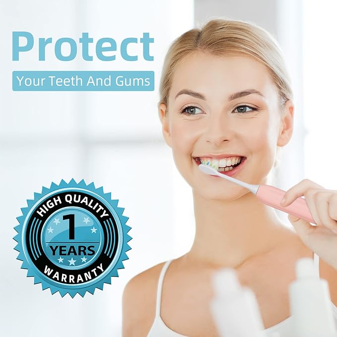 7AM2M Sonic Electric Toothbrush for Adults and Kids, USB-C Rechargeable with 4 Brush Heads & 5 Modes, One Charge for 90 Days, 40000 VPM High-Powered, 2 Minutes Built-in Smart Timer, Pink