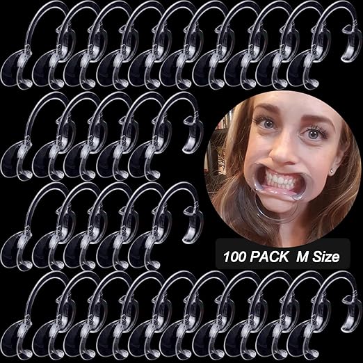 100-Pack Dental Cheek Retractor, Professional Autoclavable Mouth Opener Retractors, 100% BPA-Free, for Dentist, Teeth Whitening, Party, Mouthguard Challenge Game - Size M, Clear