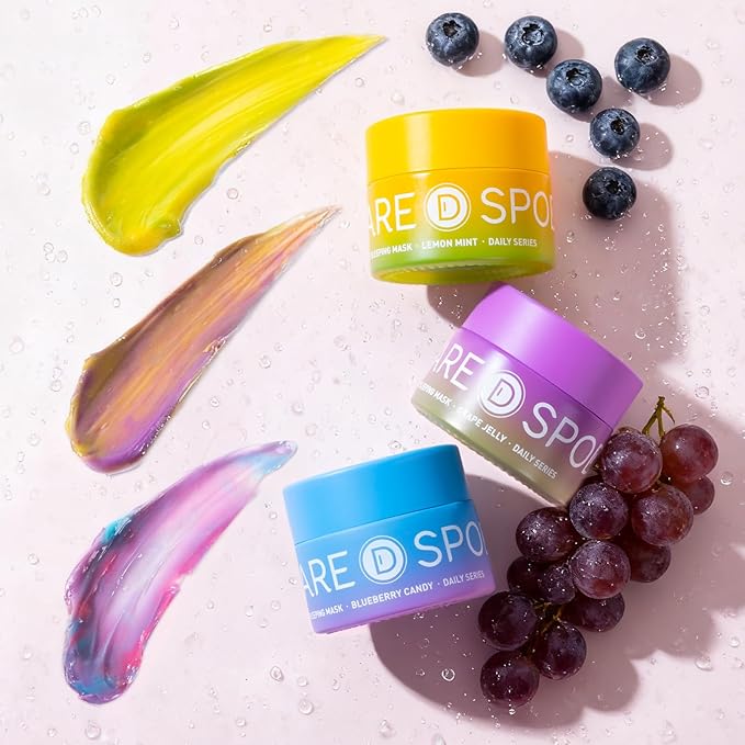 3-in-1 Dual-Color Sleeping Lip Mask Set – Blueberry, Grape and Lemon, Hydration & Repair for Dry Cracked Lips, Infused with Vitamin C, Lip Moisturizer for Nourishing Lips, 1.26 Fl Oz