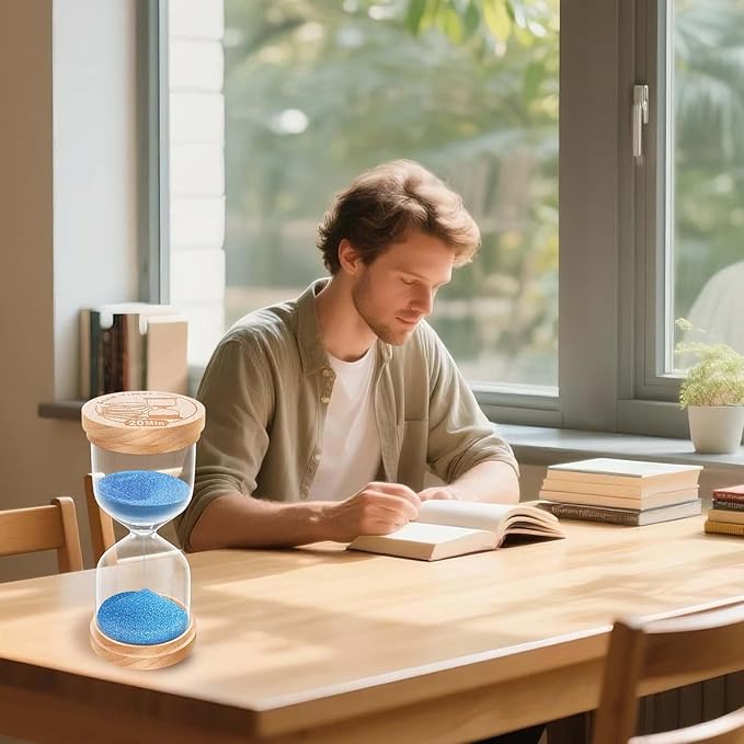 1 Minute Sand Timer, Wooden Hourglass Sand Clock, Small Beech Wood Blue 1 Min Hour Glass, One Minutes Sandglass for Brushing Teeth, Reloj De Arena, Classroom, Game, Kitchen, Home, Office