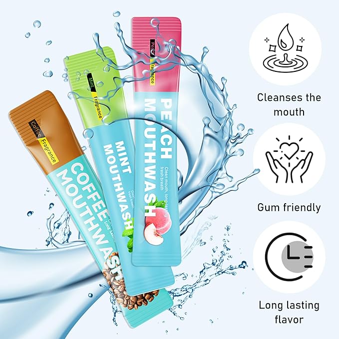 3 Flavors Mini Mouthwash Travel Size, Portable Individual Travel Mouth Wash for Fresh Breath, Refreshing Long Lasting Gentle Oral Care Mouthwash Packs(Pack of 60) Set A
