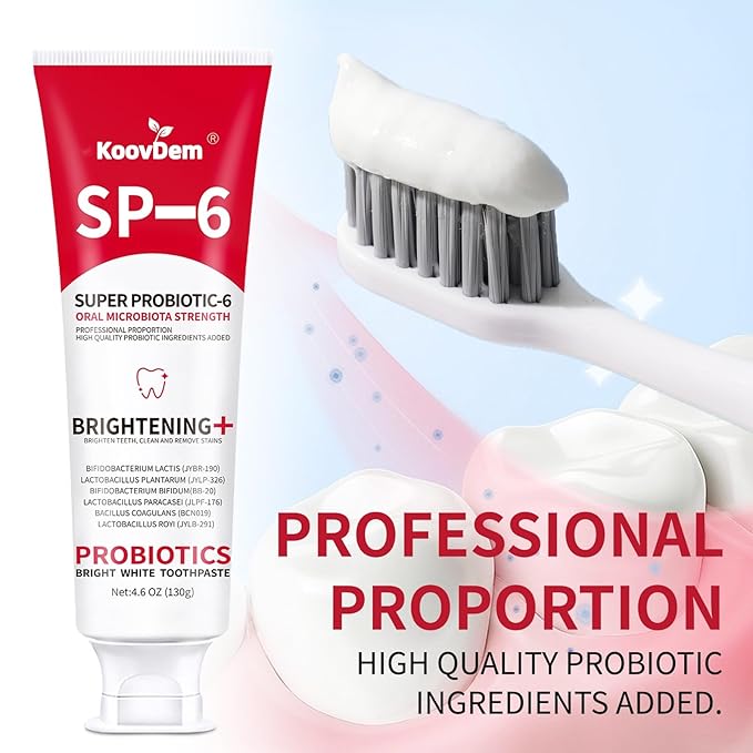 2025 New Sp-6 Probiotics Whitening Toothpaste-Fluoride-Free, Enhanced Formula with 6 Probiotics for Gum Care & Fresh Breath, Fresh Mint Flavor(1PC)(Red)