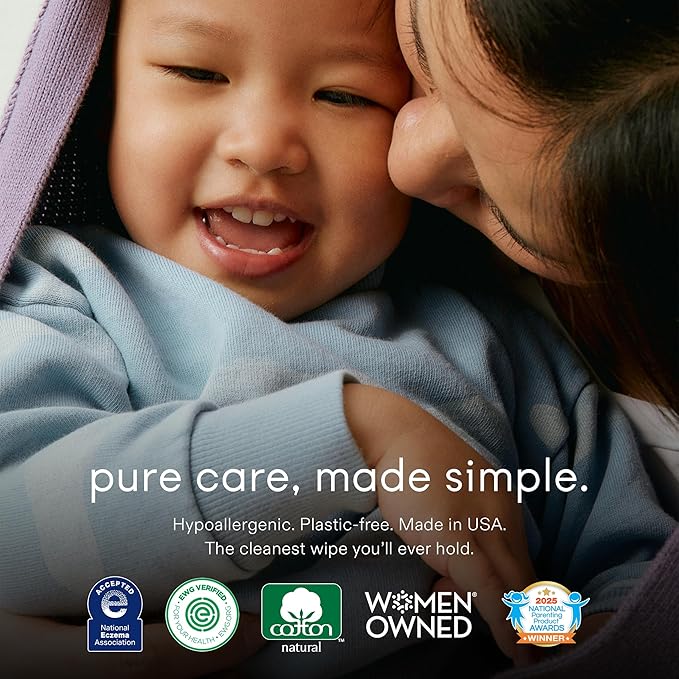 Raan, 100% Cotton Baby & Toddler Wipes, Unbleached, 99% Purified Water, Unscented, EWG verified, Made for Sensitive Skin, Extra Soft and Durable, 8 pack, 480 Count