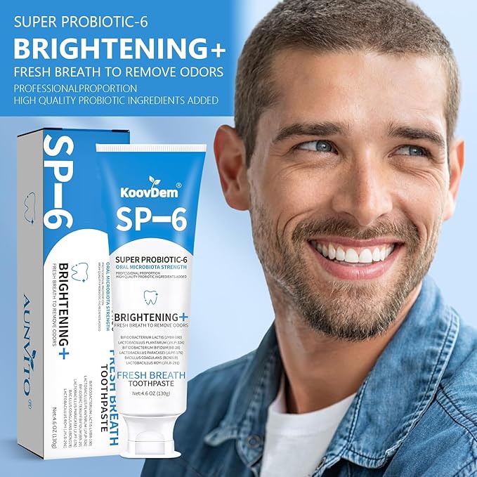 2025 New Sp-6 Probiotics Whitening Toothpaste-Fluoride-Free, Enhanced Formula with 6 Probiotics for Gum Care & Fresh Breath, Fresh Mint Flavor(2PC)(Blue+Red)