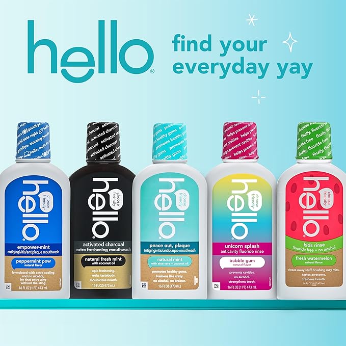 Hello Natural Watermelon Flavor Kids Fluoride Free Rinse, Alcohol Free, Vegan, SLS Free, Mouthwash for Kids Age 6 and Up, 16 Fl Oz (Pack of 3)