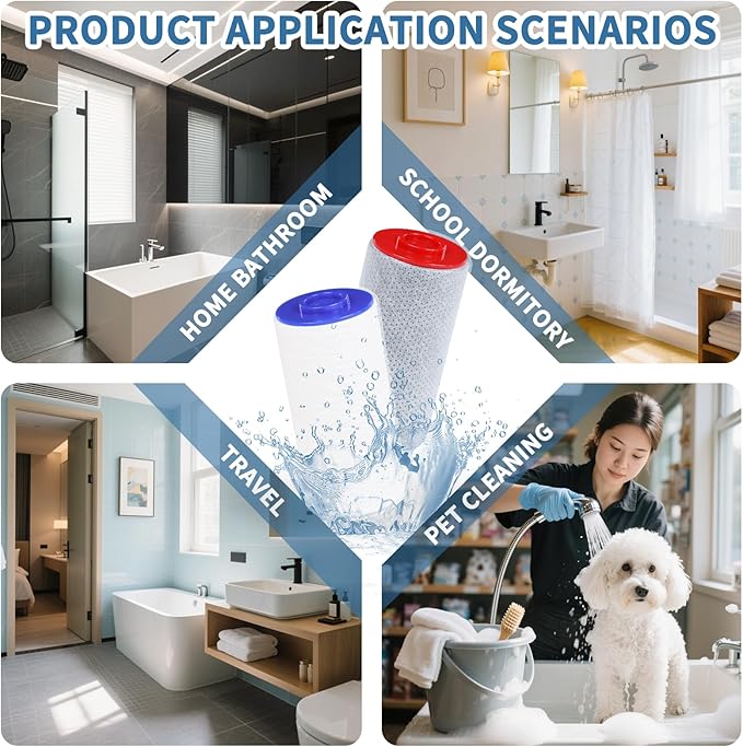 Replacement Filter Set for Weddell Duo - High-efficiency Shower Water Filtration System that Removes Chlorine/PFAS/Contaminants for Better Skin and Hair Health (2R+2B)