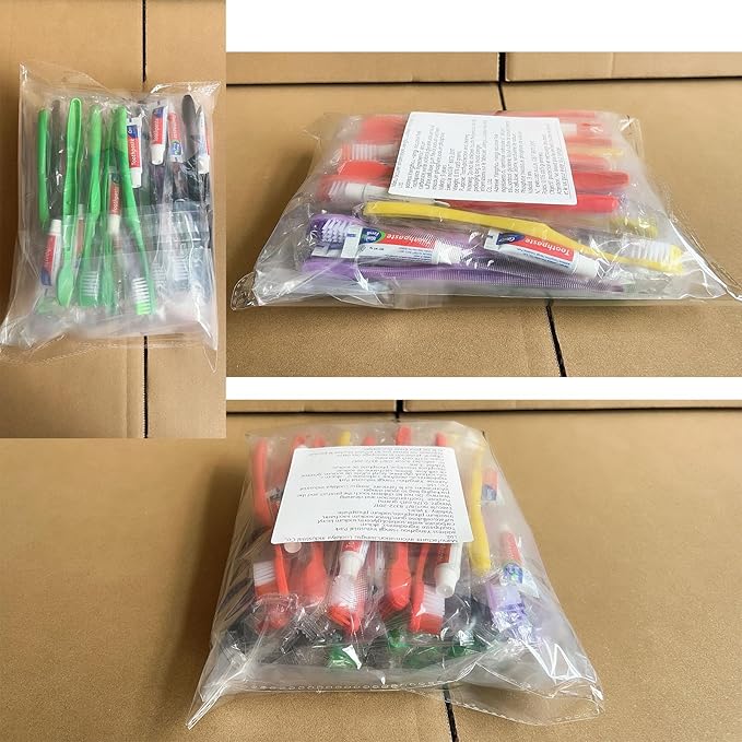 100pcs Disposable Toothbrushes with Toothpaste,Single Use Toothbrush with Toothpaste Individually Wrapped Disposable Travel Toothbrushes Kit Bulk for Homeless,Hotel,Guests(5 Colors)