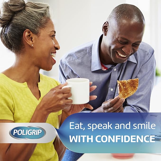 Poligrip Denture Adhesive Fixative Cream, Adhesive Flavour Free for Strong All-Day Hold of dentures, 40g