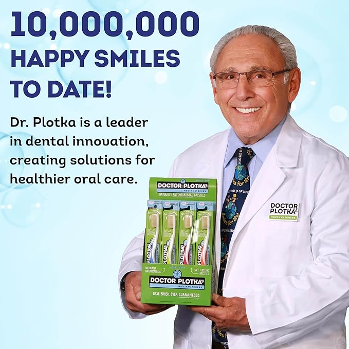 MOUTHWATCHERS Soft Flossing Toothbrushes for Kids, Yellow, Ultra Clean Manual Toothbrush for Sensitive Teeth & Gums, by Dr. Plotka