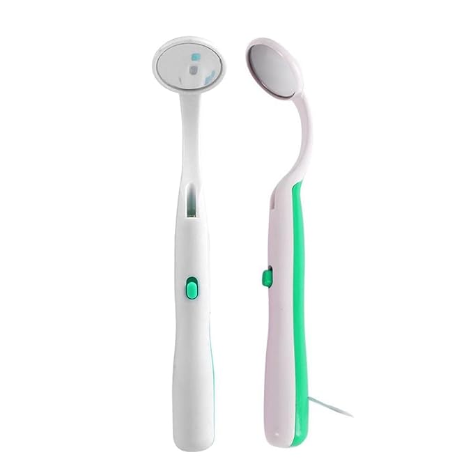 2 Pcs Dental Mirror with Light Tool LED Lighted Teeth Inspection Mirror Anti Fog Curve Angle Dentist Oral Care Tool (Green)