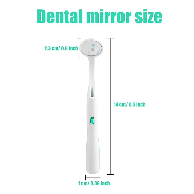 2 Pcs Dental Mirror with Light Tool LED Lighted Teeth Inspection Mirror Anti Fog Curve Angle Dentist Oral Care Tool (Green)
