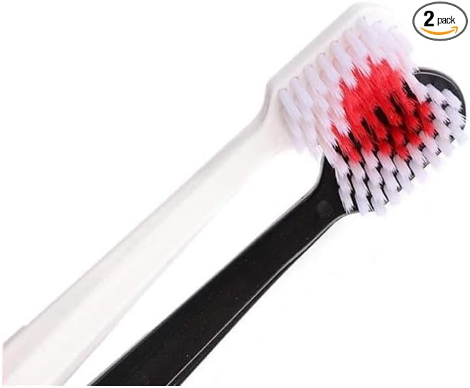 2Pcs Toothbrushes Black and White Heart Shaped Couple toothbrushes eco Friendly Nano toothbrushes Dental Care Brush Manual Toothbrushes Adult one Size Manual Toothbrushes and Accessories