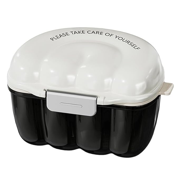 AARAINBOW Retainer Cleaner Case, Leak Proof Denture Bath Box with Strainer Basket, 2 in 1 Denture Container for Travel, Braces Storage Bath Box Mouth Guard Cleaning Denture Holder (D White)