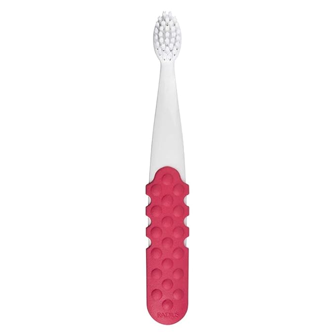 RADIUS Totz Plus Brush Kids Toothbrush Silky Soft BPA Free ADA Accepted Designed for Delicate Teeth & Gums for Children 3 Years & Up - WhiteCoral - Pack of 1