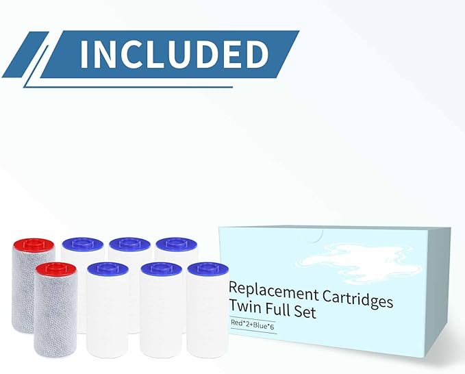 Replacement Filter Set for Weddell Duo - High-efficiency Shower Water Filtration System that Removes Chlorine/PFAS/Contaminants for Better Skin and Hair Health (2RED+6BULE)
