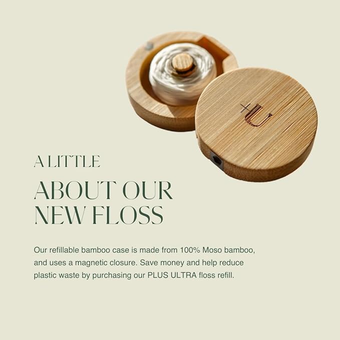 Plus Ultra Coconut Nylon Dental Floss with Reusable Bamboo Case | Made with Recycled Nylon and Vegan Wax | Zero Plastic | 32 Yards (Pack of 1)