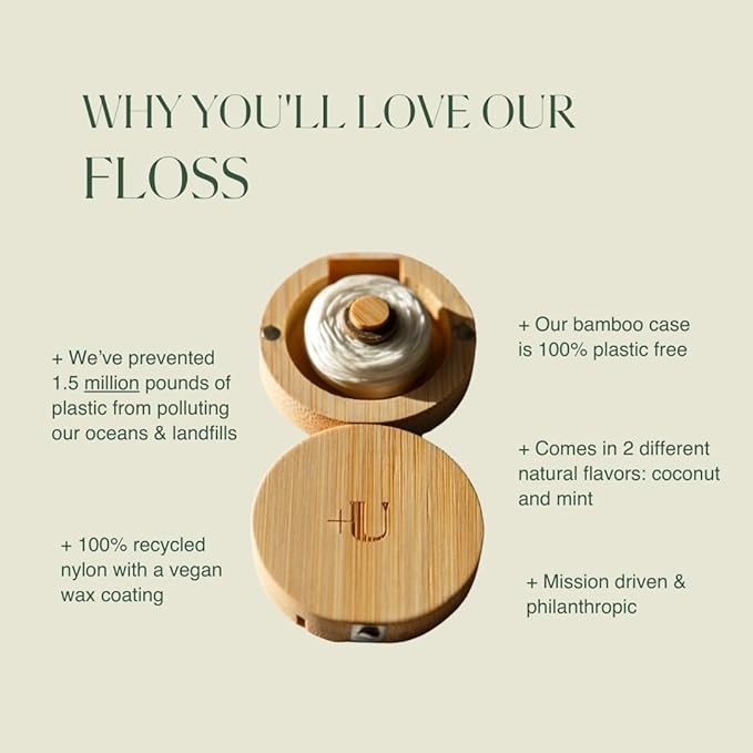 Plus Ultra Mint Nylon Dental Floss with Reusable Bamboo Case | Made with Recycled Nylon and Vegan Wax | Zero Plastic | 32 Yards (Pack of 1)