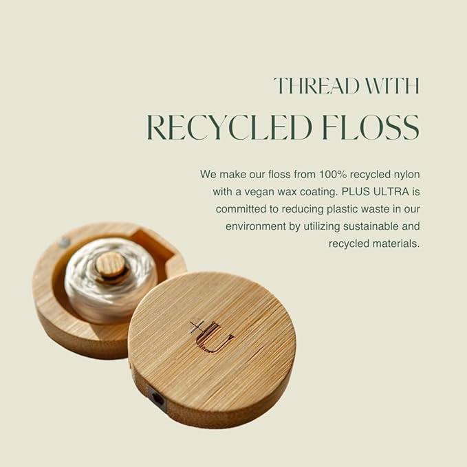 Plus Ultra Mint Nylon Dental Floss with Reusable Bamboo Case | Made with Recycled Nylon and Vegan Wax | Zero Plastic | 32 Yards (Pack of 1)