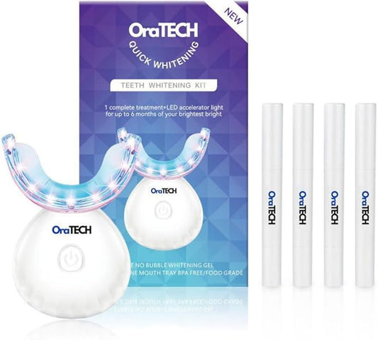 Premium Teeth Whitening Kit for Sensitive Teeth, 32X Dual Blue and red LED Lights, +4 whitening Pens, Enamel Safe