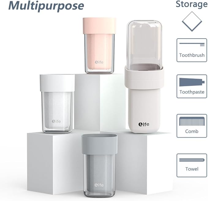 Portable Travel Toothbrush Case, Covered Toothbrush Cup Holders, Toothbrush and Toothpaste Travel Case, Toothbrush Storage Organizer Container for Traveling Bathroom(Grey)