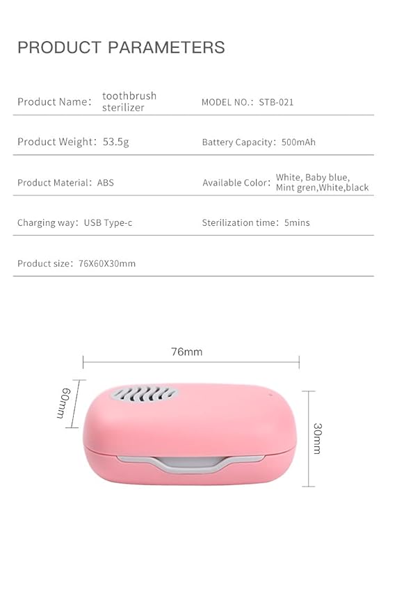 Rechargeable Mini Toothbrush Cover with Fan and USB cord for Travel or Home, Long Battery Life and Improved Case Ventilation FOR Better Disinfection (White)